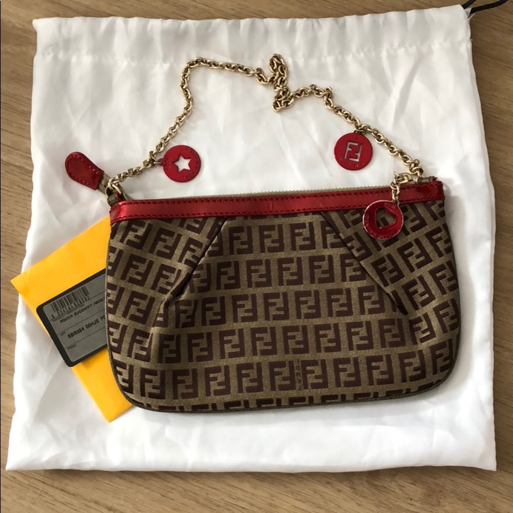Fendi Brown Zucchino coated canvas red lining